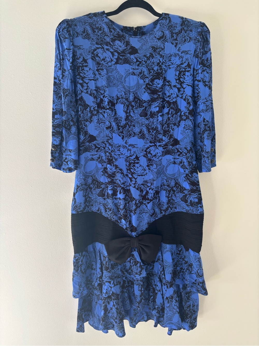 Nu-Mode Vintage Blue Floral Bow-Accent Women's Dress